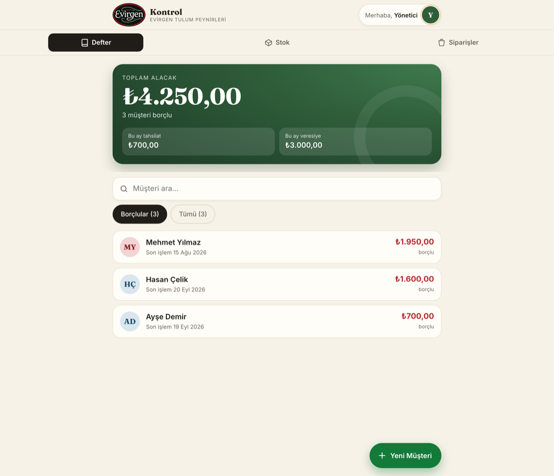 Evirgen Muhasebe — desktop view of the ledger