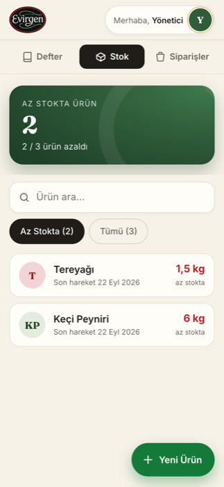 Business Control Panel — stock list on mobile